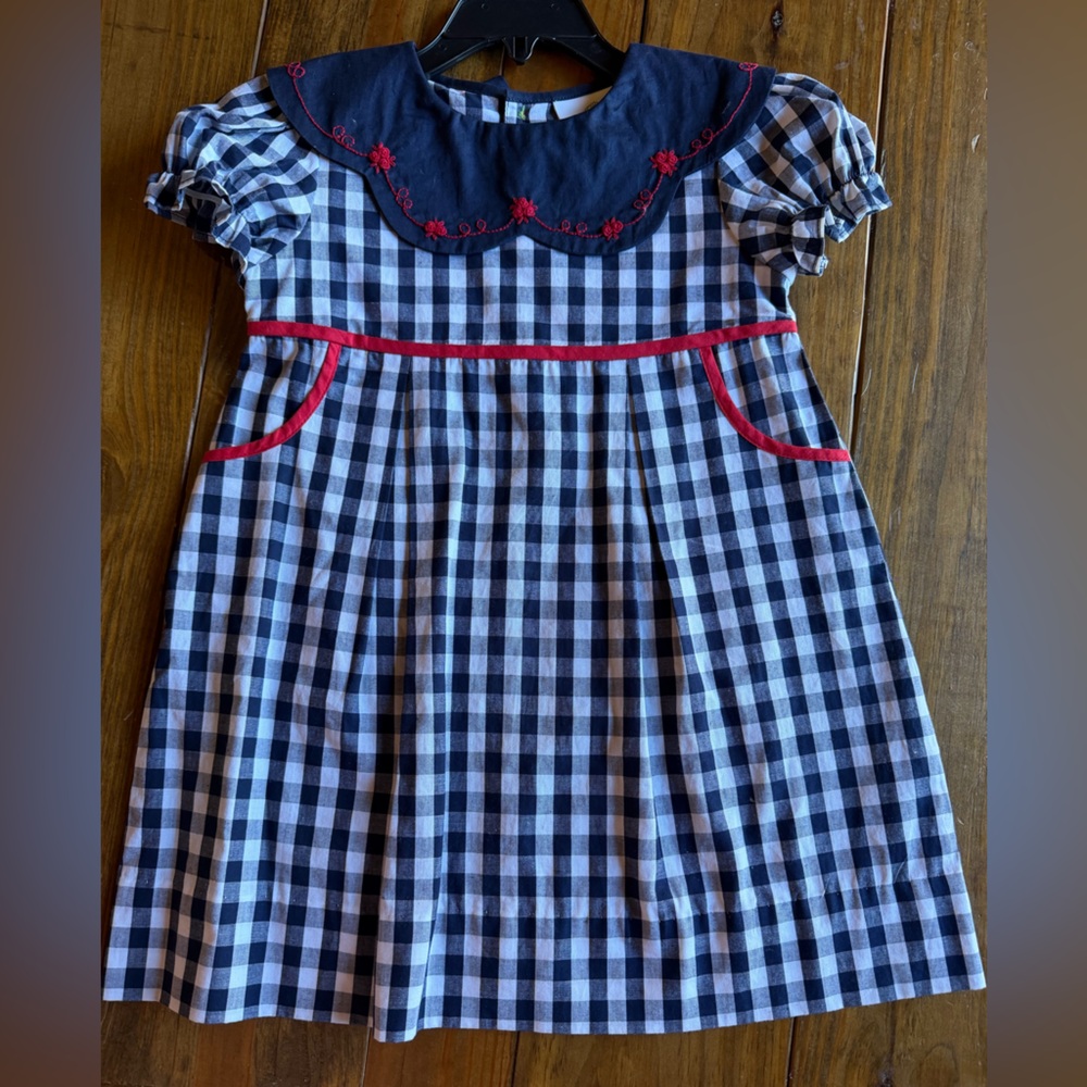 The Proper Peony Red, White, & Blue Checkered Casual Dress 2T